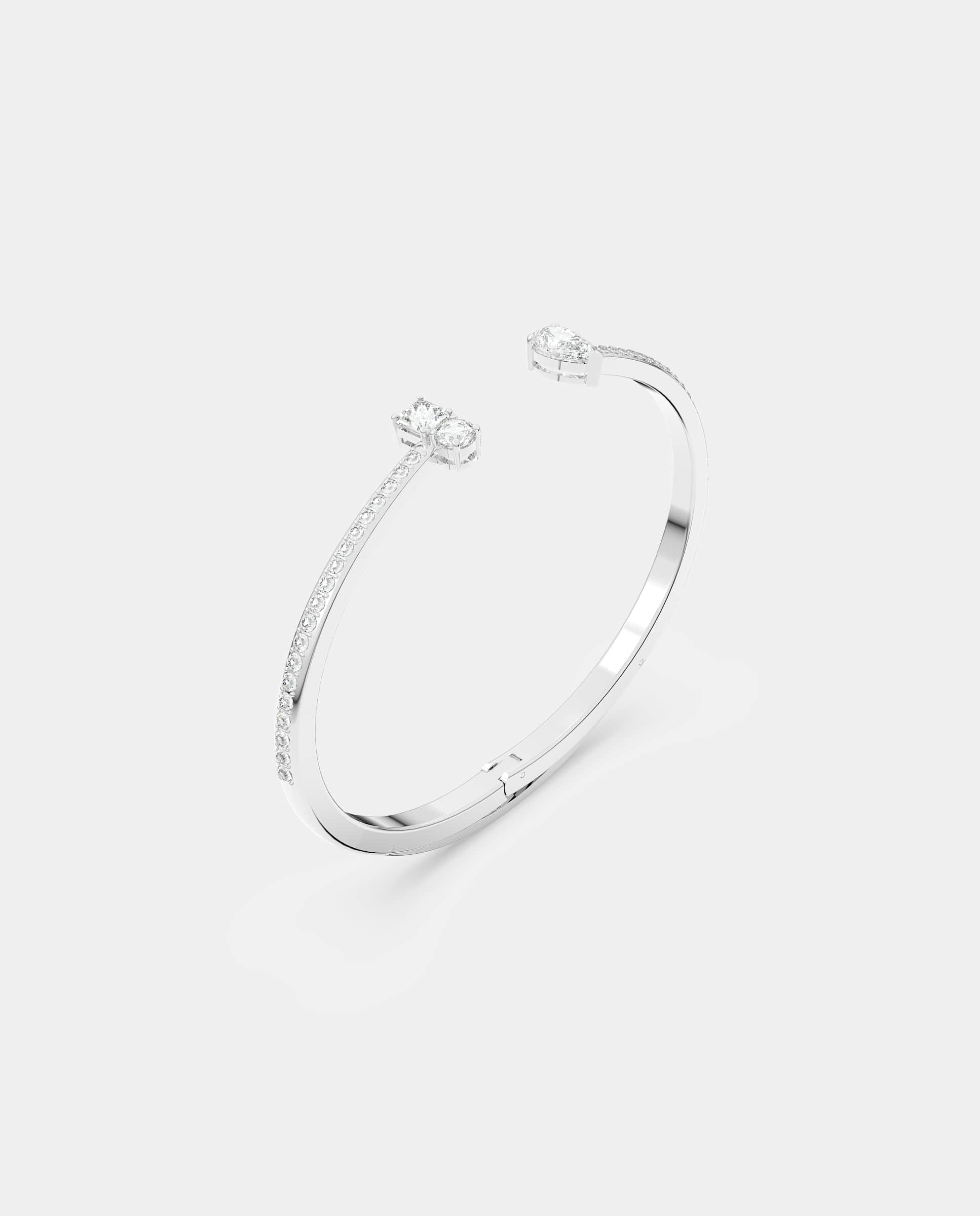 Brazalete attract bañado en rodio con cristales transparentes - Swarovski - Blanco Blanco-3