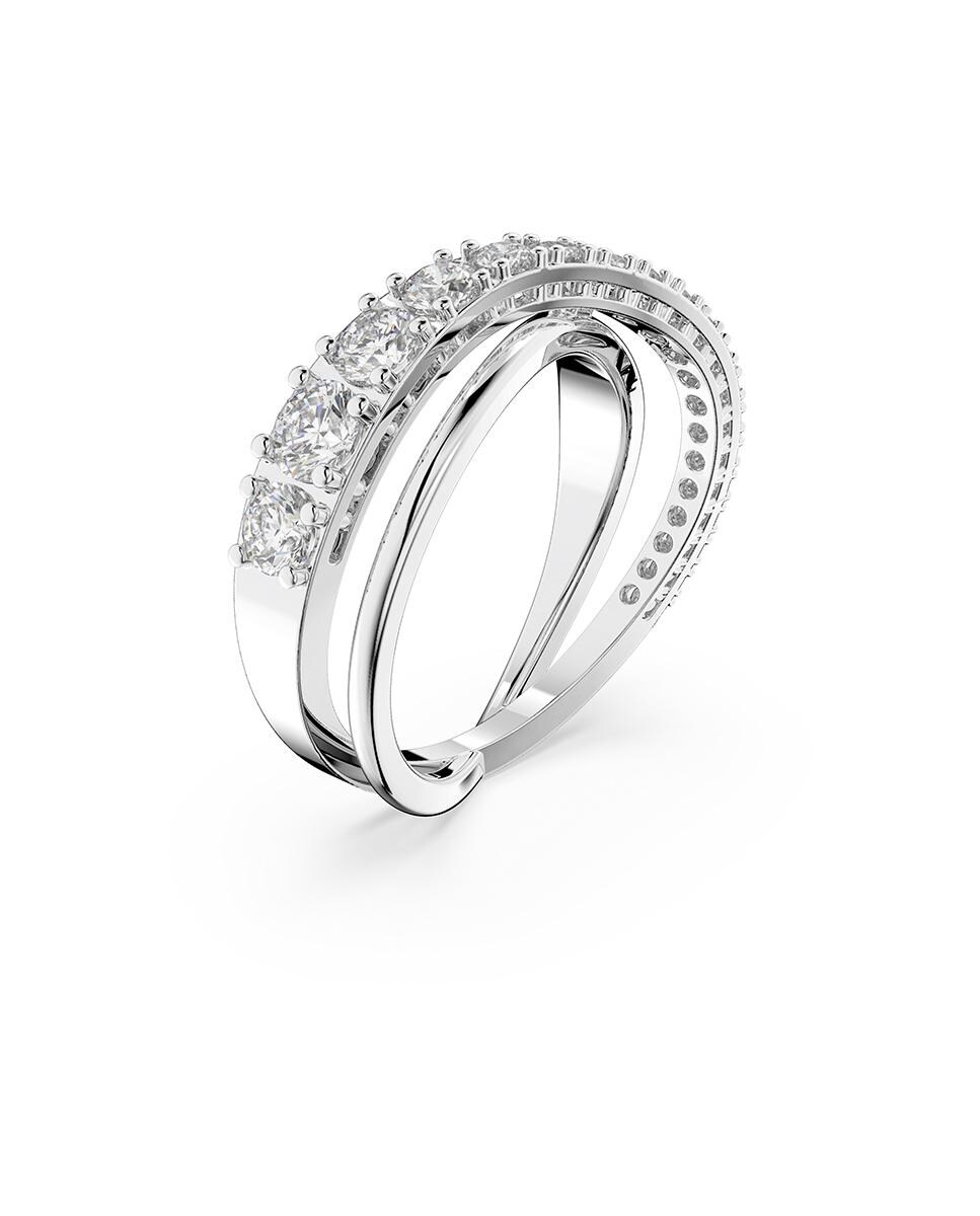 Anillo Twist bañado en rodio con piedras transparentes 50 Blanco