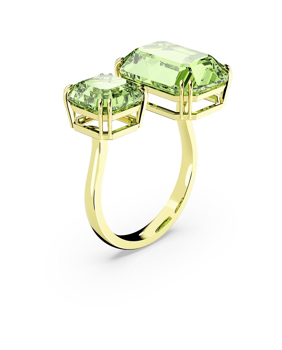 Anillo de cóctel Millenia bañado en oro con cristales Verde-2