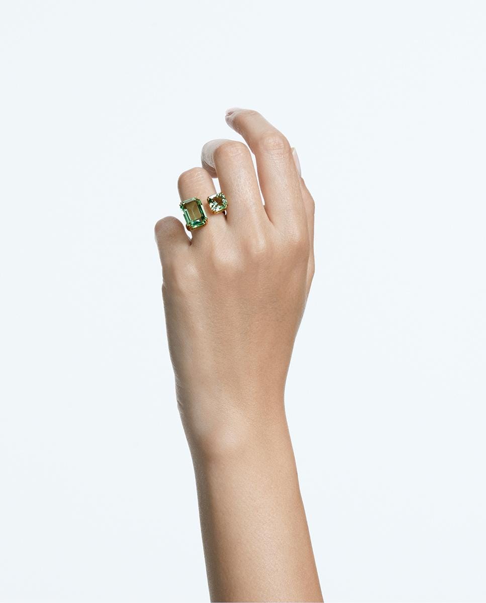 Anillo de cóctel Millenia bañado en oro con cristales Verde-4