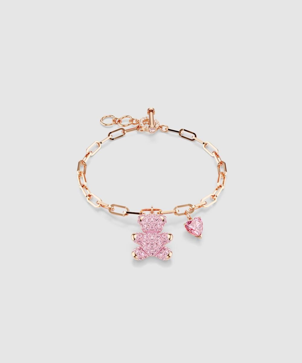 Imagen 1 de Pulsera de cadena bañada en tono oro rosa con motivo osito - Swarovski - Rosa Rosa
