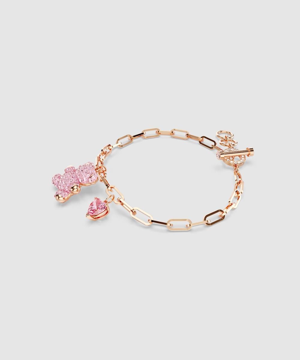 Imagen 4 de Pulsera de cadena bañada en tono oro rosa con motivo osito - Swarovski - Rosa Rosa