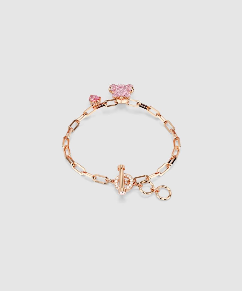 Imagen 5 de Pulsera de cadena bañada en tono oro rosa con motivo osito - Swarovski - Rosa Rosa