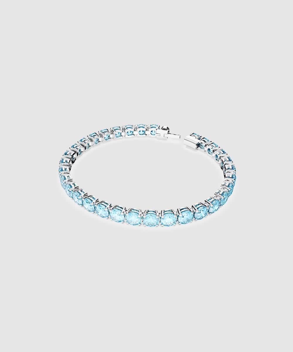 Pulsera matrix tennis con piedras redondas bañada en rodio - Azul Azul-3