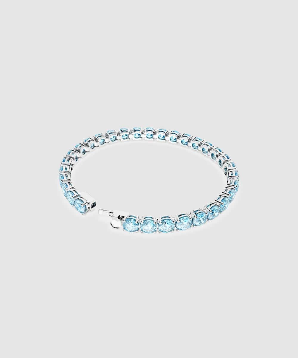 Pulsera matrix tennis con piedras redondas bañada en rodio - Azul Azul-5