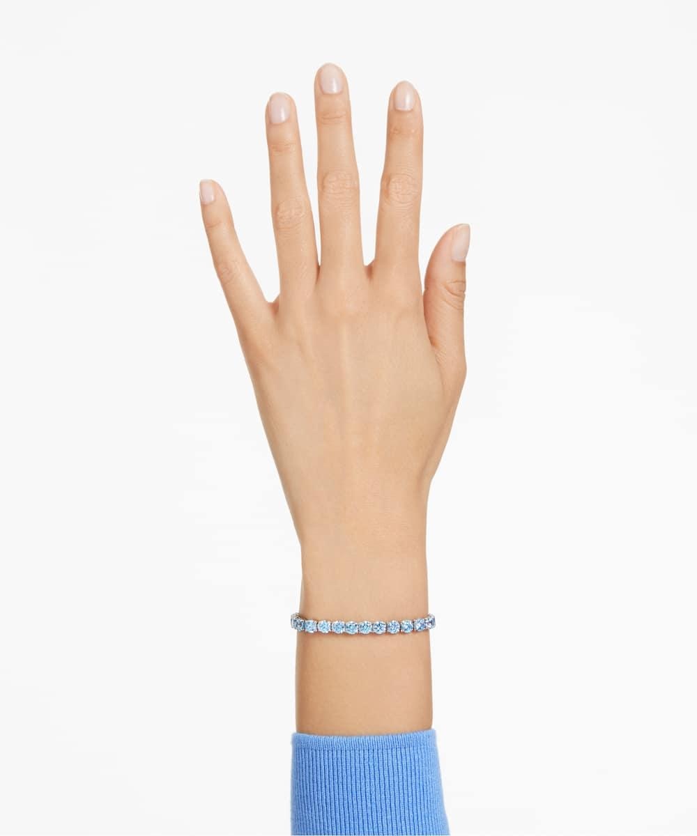 Pulsera matrix tennis con piedras redondas bañada en rodio - Azul Azul-6