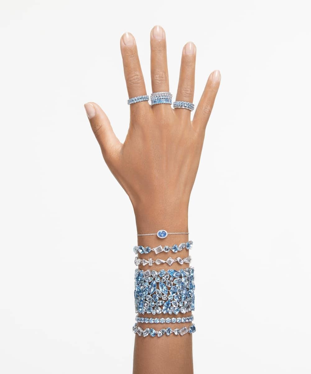 Pulsera matrix tennis con piedras redondas bañada en rodio - Azul Azul-7