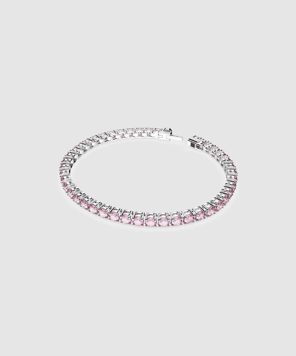 Pulsera matrix tennis con piedras redondas bañada en rodio - Rosa Rosa-3