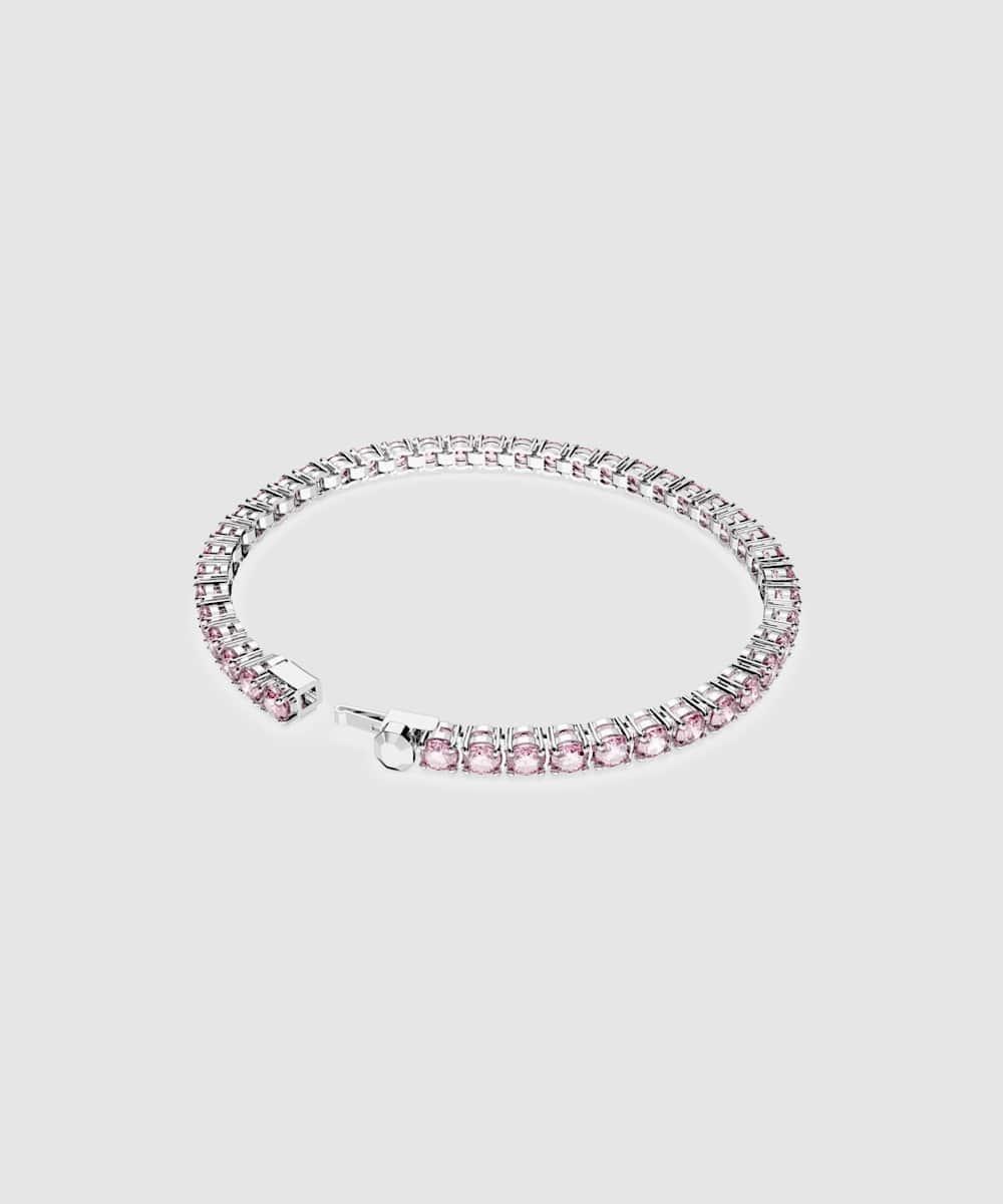 Pulsera matrix tennis con piedras redondas bañada en rodio - Rosa Rosa-5