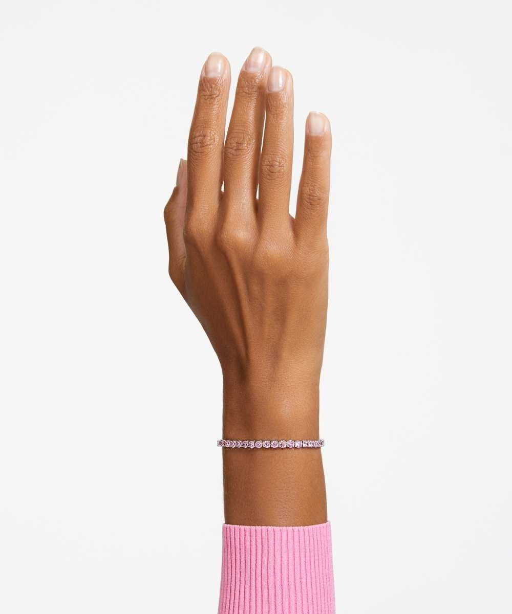 Pulsera matrix tennis con piedras redondas bañada en rodio - Rosa Rosa-6
