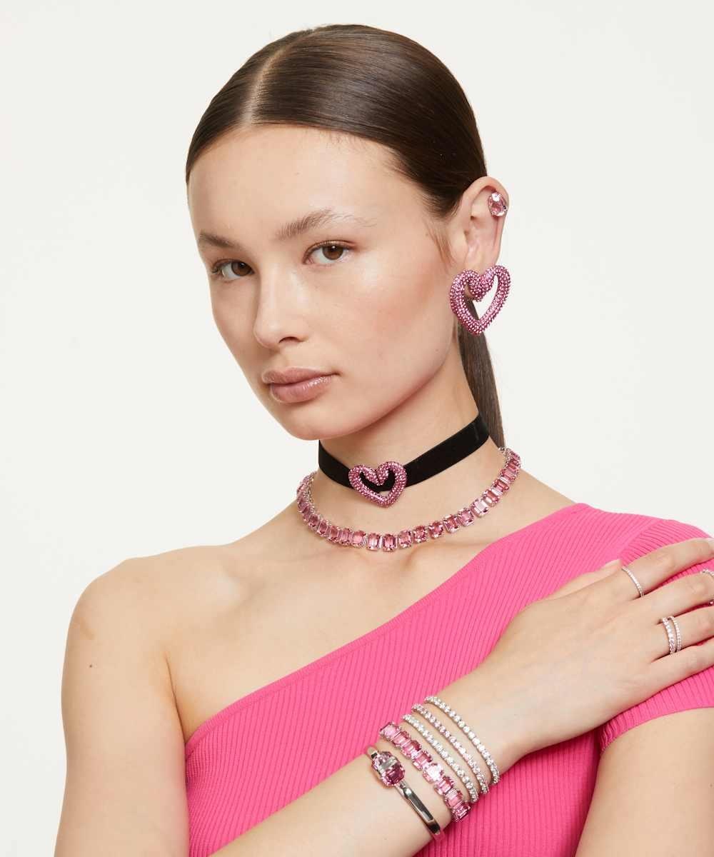 Pulsera matrix tennis con piedras redondas bañada en rodio - Rosa Rosa-7