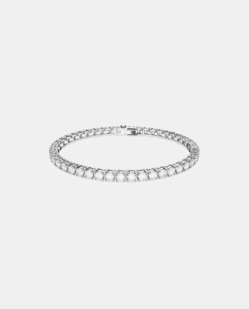 Pulsera Matrix Tennis con piedras redondas bañada en rodio Blanco-1