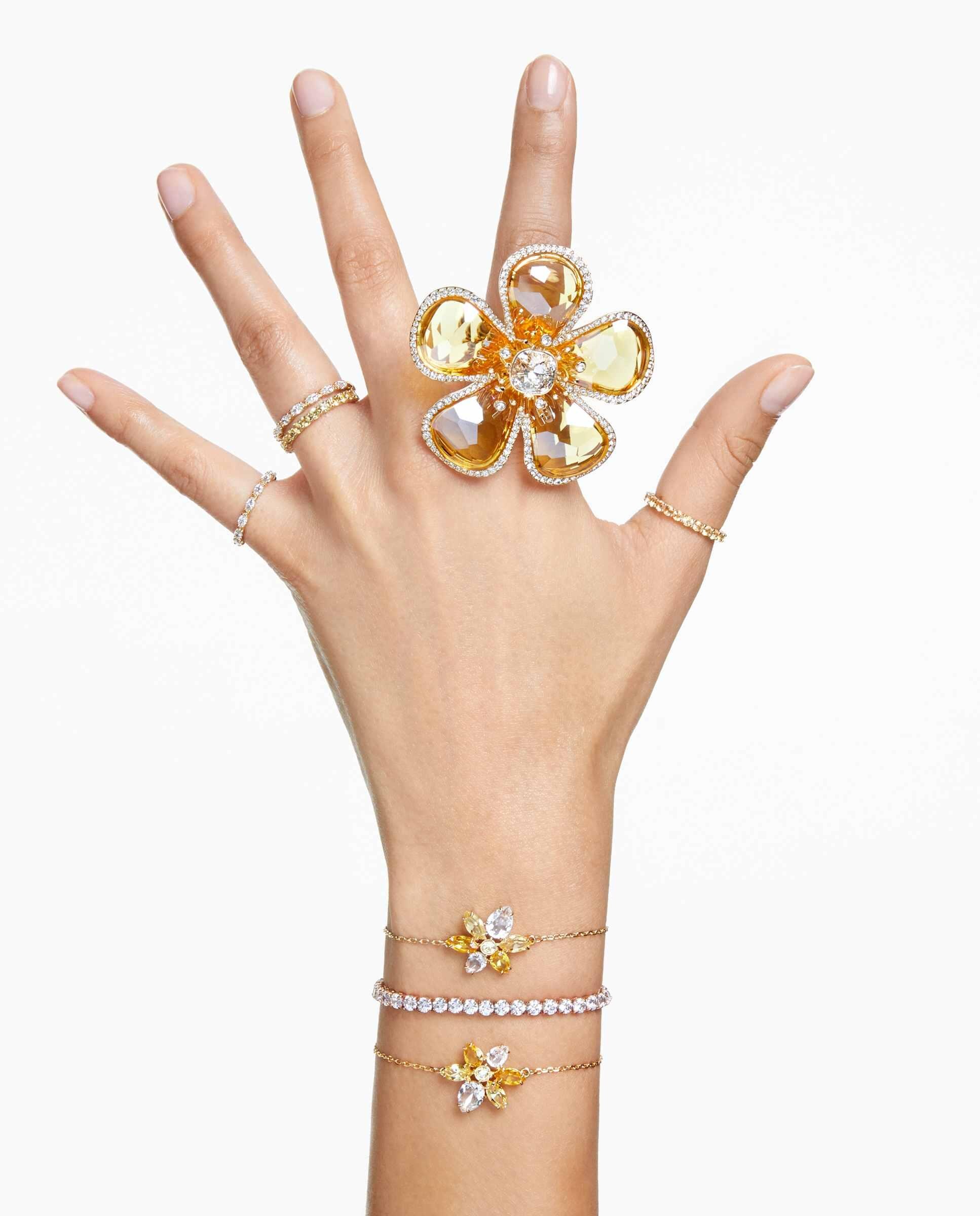 Pulsera matrix tennis bañada en tono oro con cristales - Blanco Blanco-6
