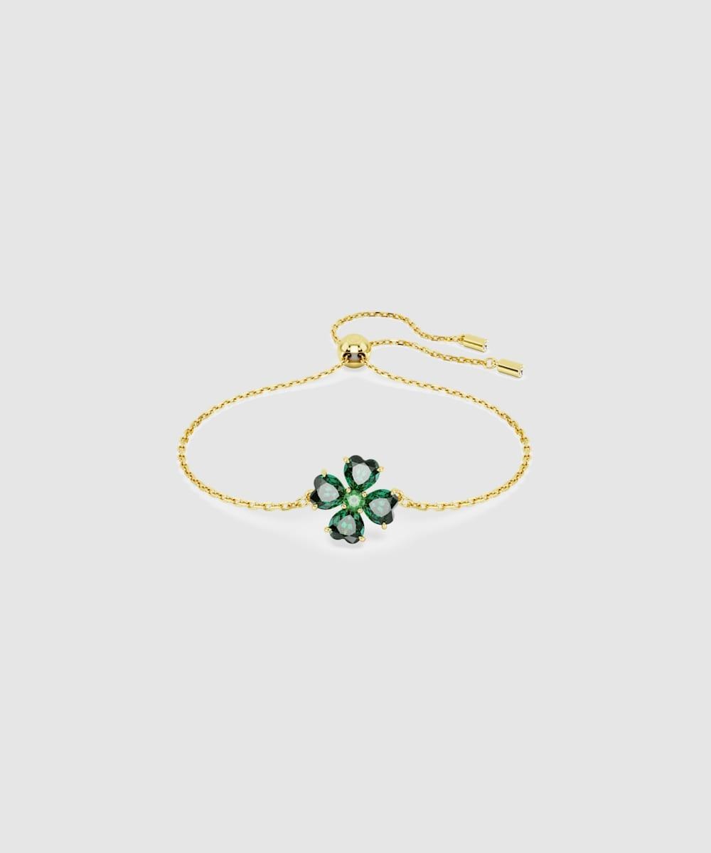 Pulsera idyllia con motivo trébol bañada en tono oro