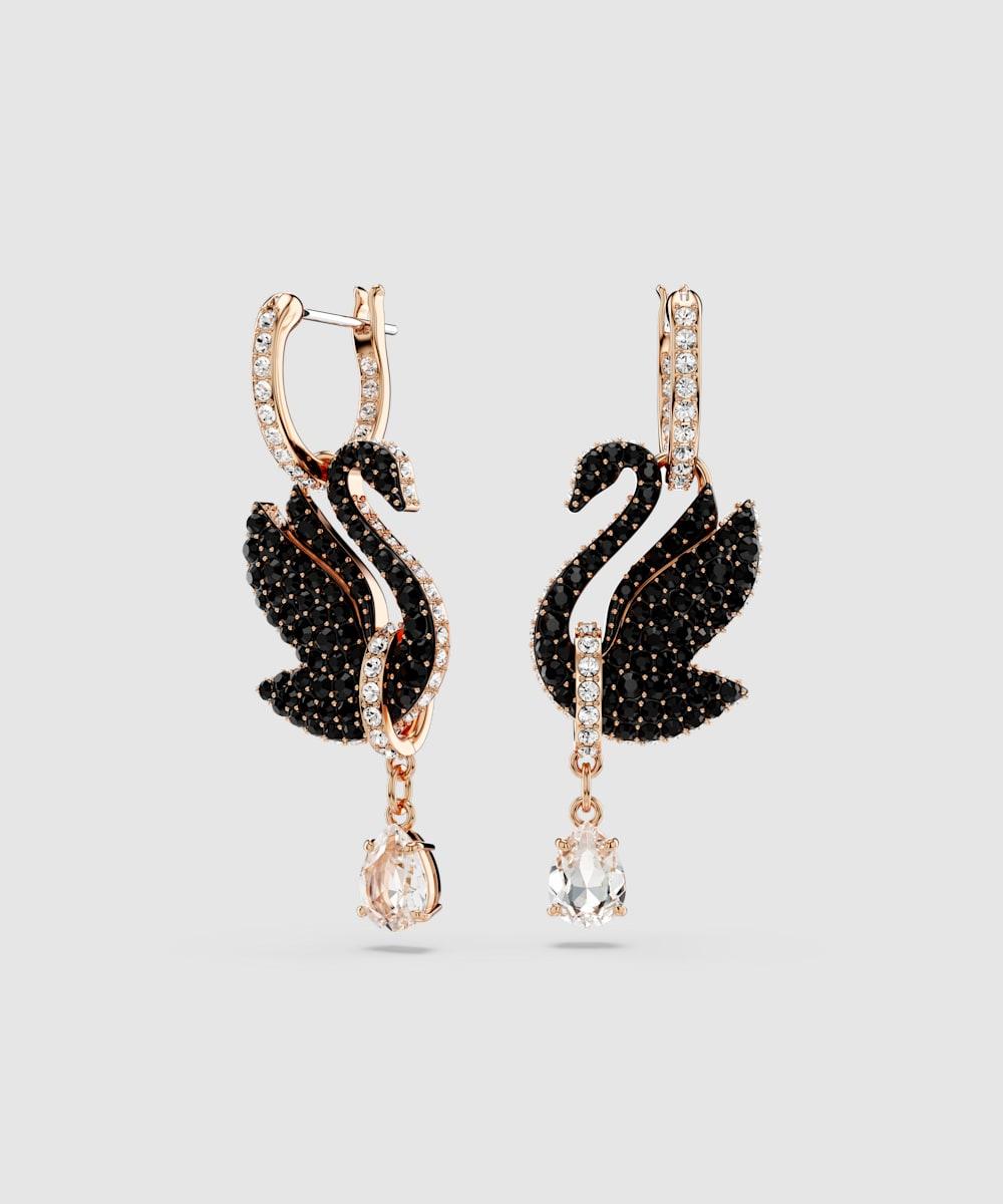 Pendientes Swan bañado en oro rosa con circonitas y cristales en motivo de cisne