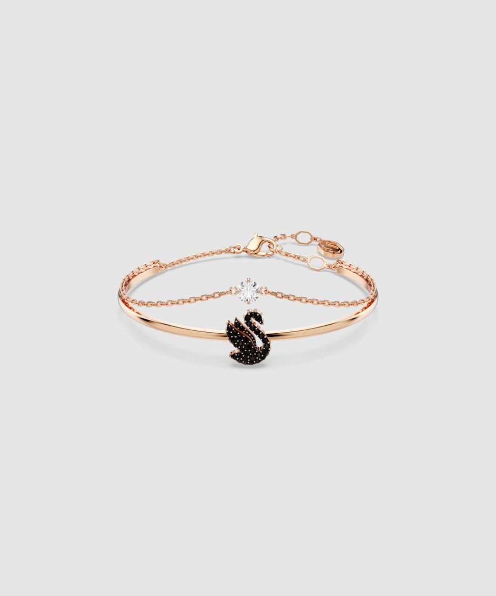 Pulsera Swan bañado en oro con cristales y motivo de cisne Negro-1