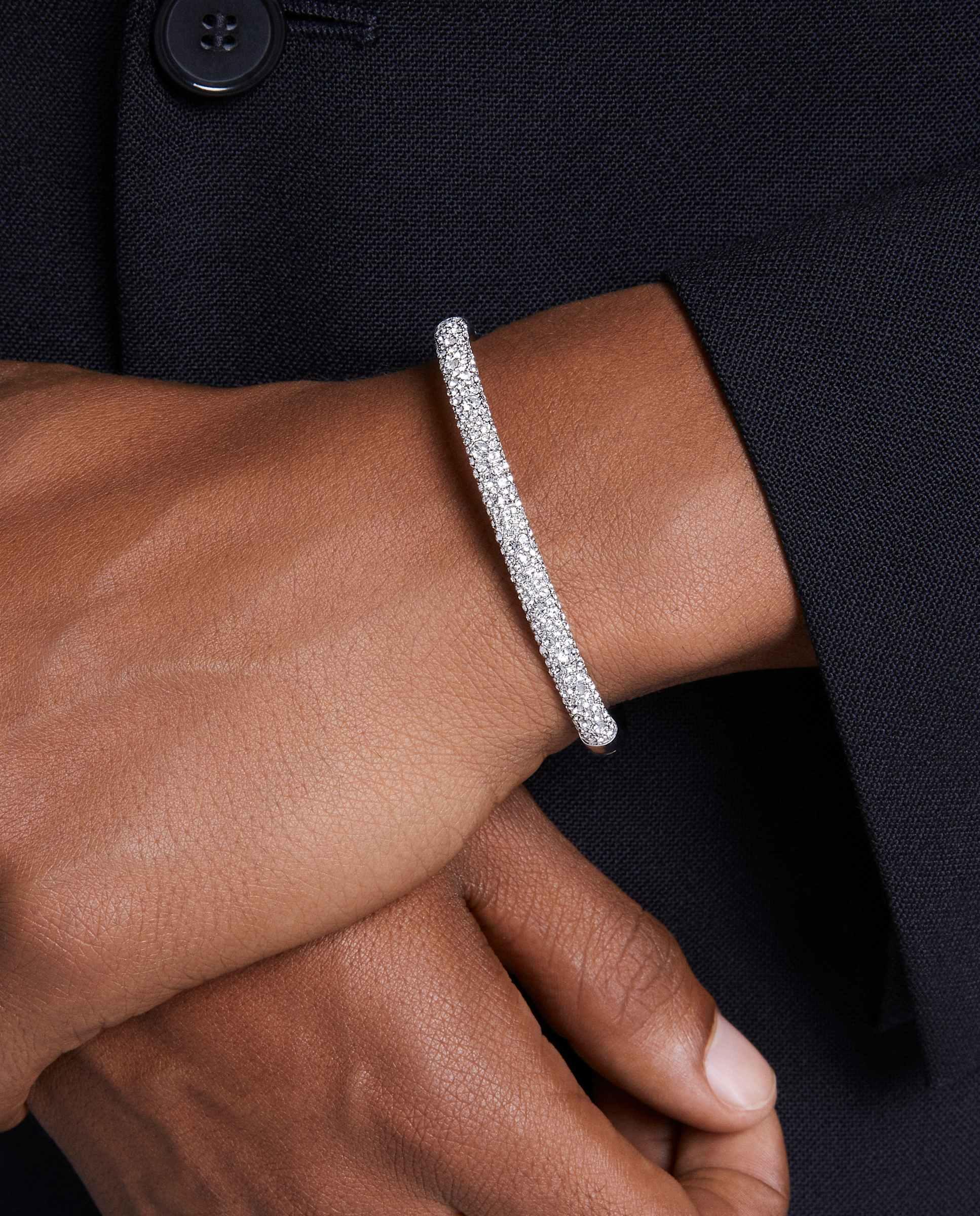Pulsera meteora bañado en rodio con cristales transparentes en pavé - Swarovski - Blanco Blanco-5