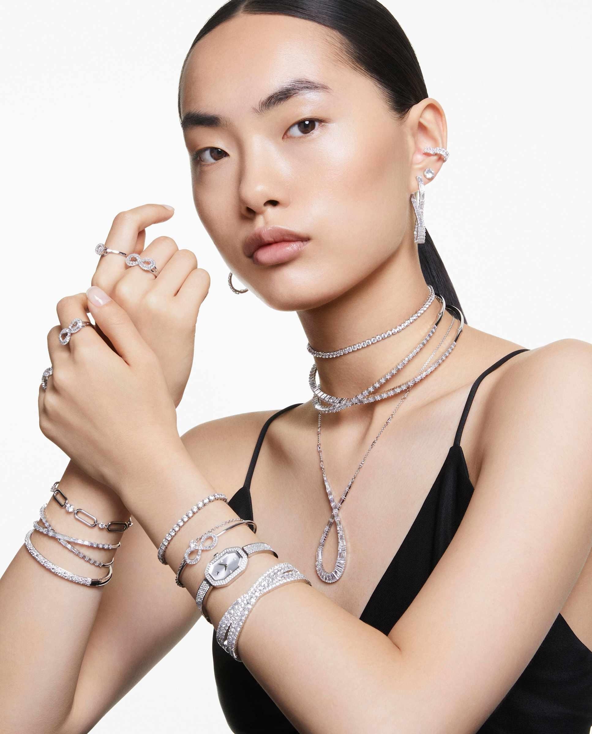 Pulsera meteora bañado en rodio con cristales transparentes en pavé - Swarovski - Blanco Blanco-7