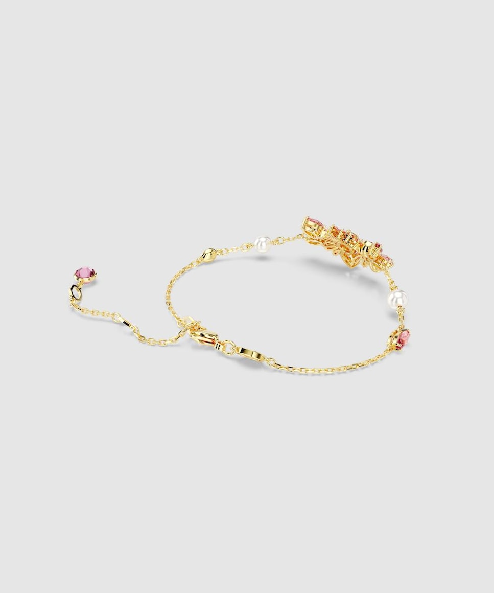 Pulsera Gema bañado en oro con cristales y circonitas Rosa-5