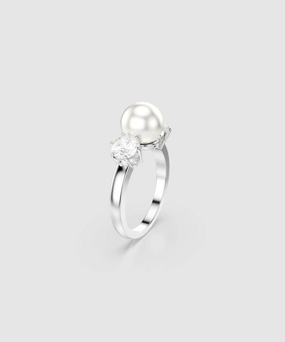 Anillo Matrix bañado en rodio con perla Blanco-2
