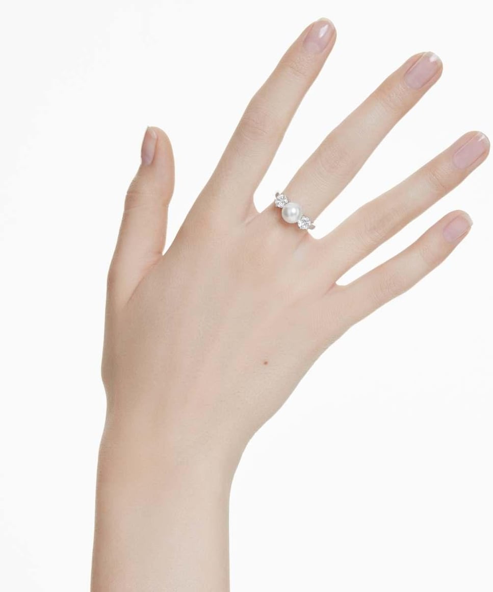 Anillo Matrix bañado en rodio con perla Blanco-5