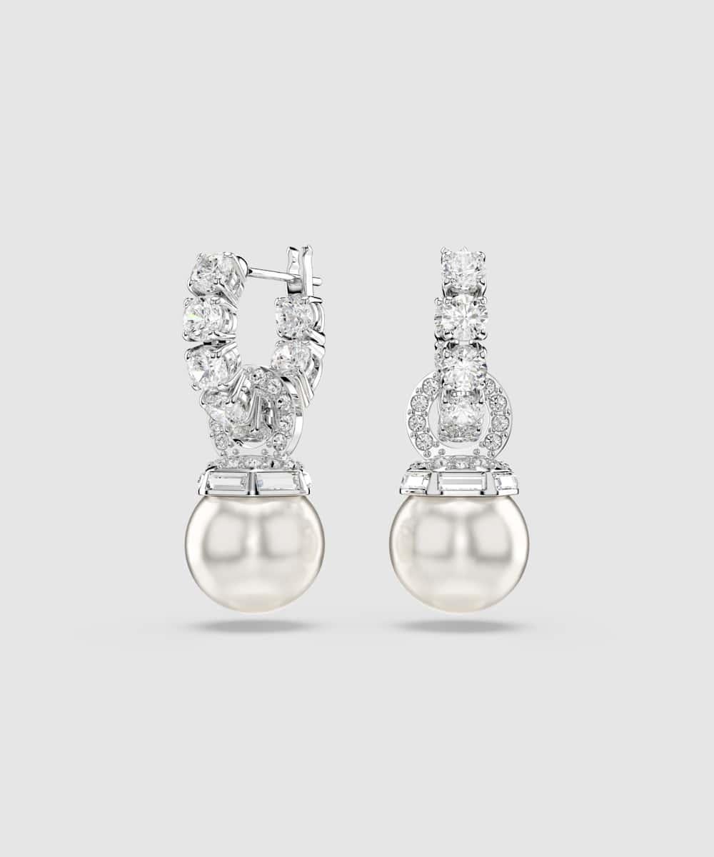 Imagen 0 de Pendientes matrix con perla de cristal redonda Blanco