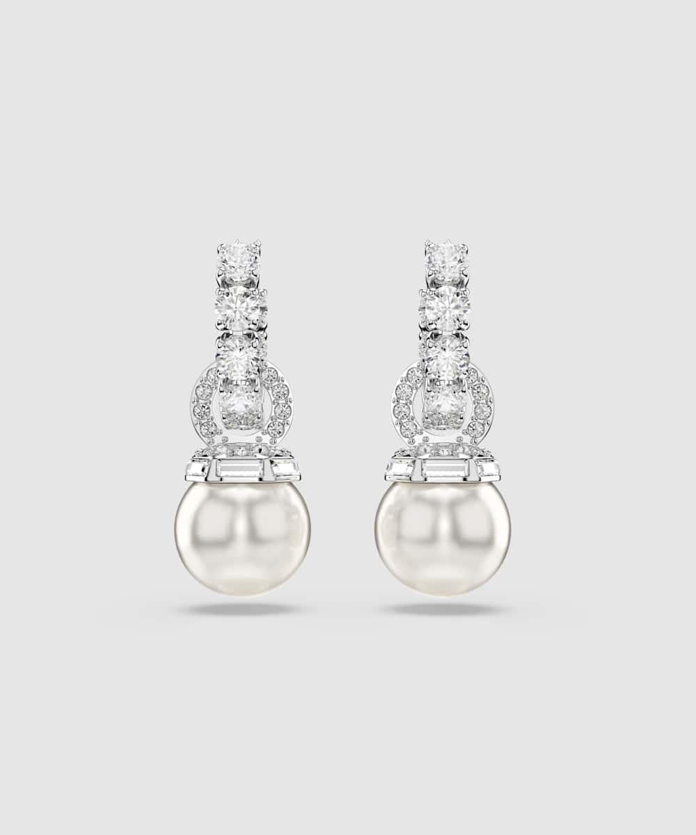 Pendientes matrix con perla de cristal redonda - Swarovski - Blanco Blanco-2
