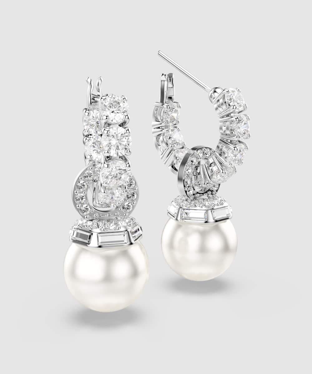 Pendientes matrix con perla de cristal redonda - Swarovski - Blanco Blanco-3
