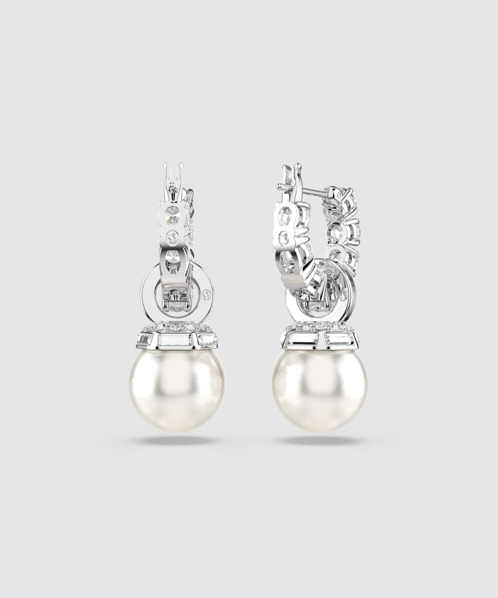 Pendientes matrix con perla de cristal redonda - Swarovski - Blanco Blanco-4
