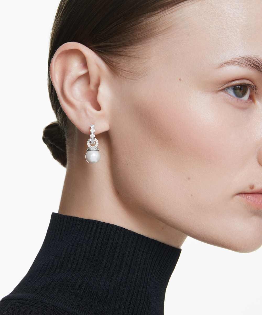 Pendientes matrix con perla de cristal redonda - Swarovski - Blanco Blanco-5