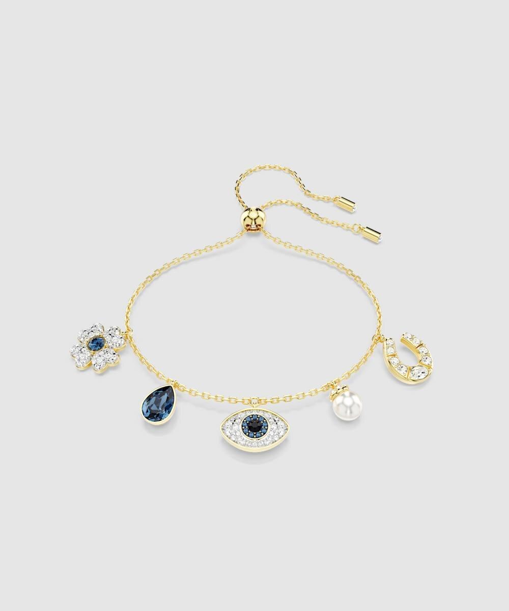 Imagen 0 de Pulsera symbolica bañada en tono oro con cristales Azul