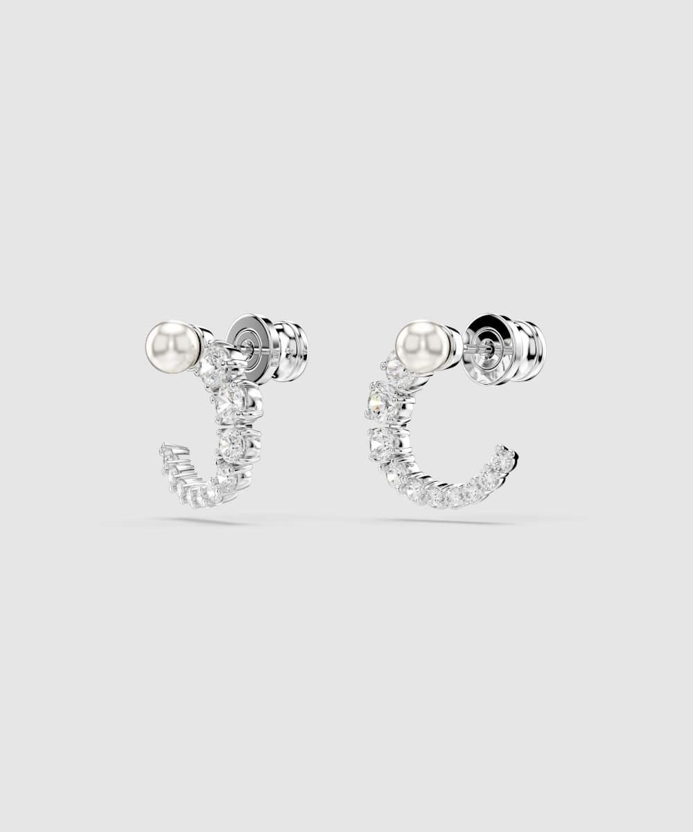 Pendientes de aro matrix acabados con una swarovski crystal pearl - Blanco Blanco-3