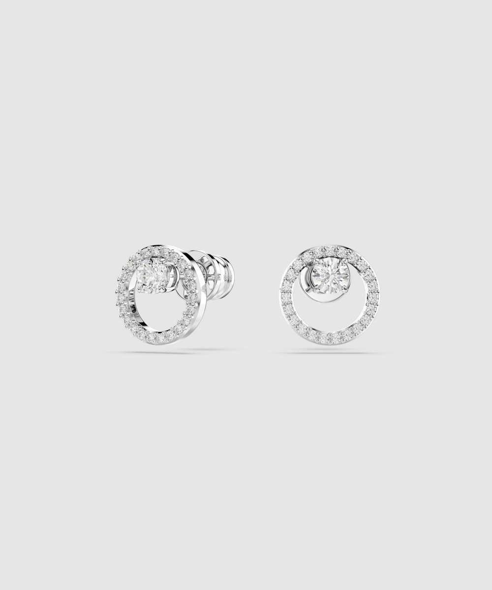 Pendientes de botón bañados en rodio con swarovski zirconia transparentes - Blanco Blanco-2