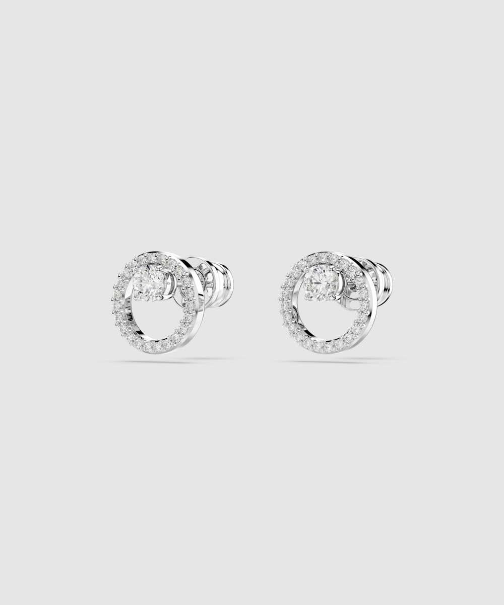 Pendientes de botón bañados en rodio con swarovski zirconia transparentes - Blanco Blanco-3