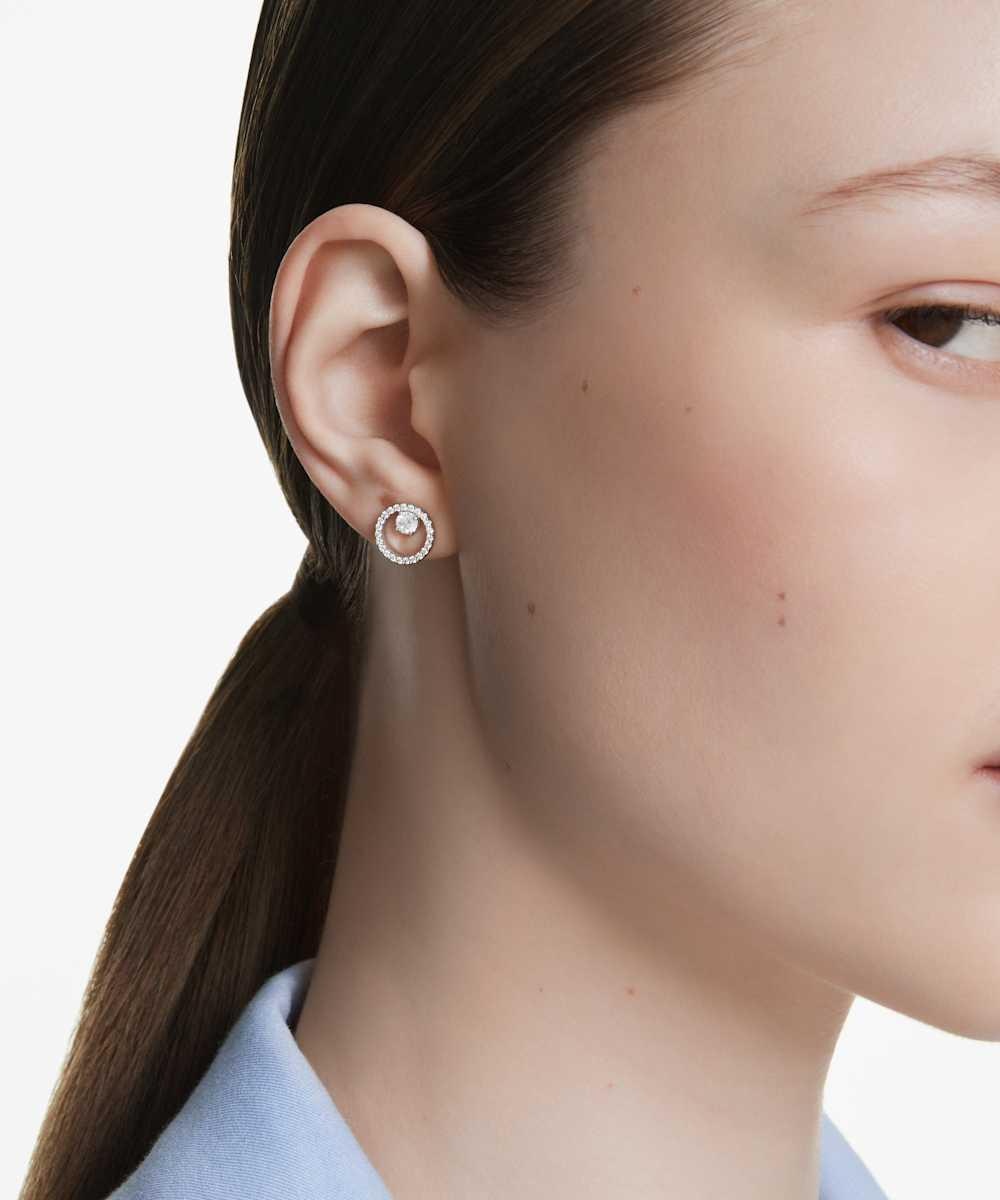 Pendientes de botón bañados en rodio con swarovski zirconia transparentes - Blanco Blanco-5