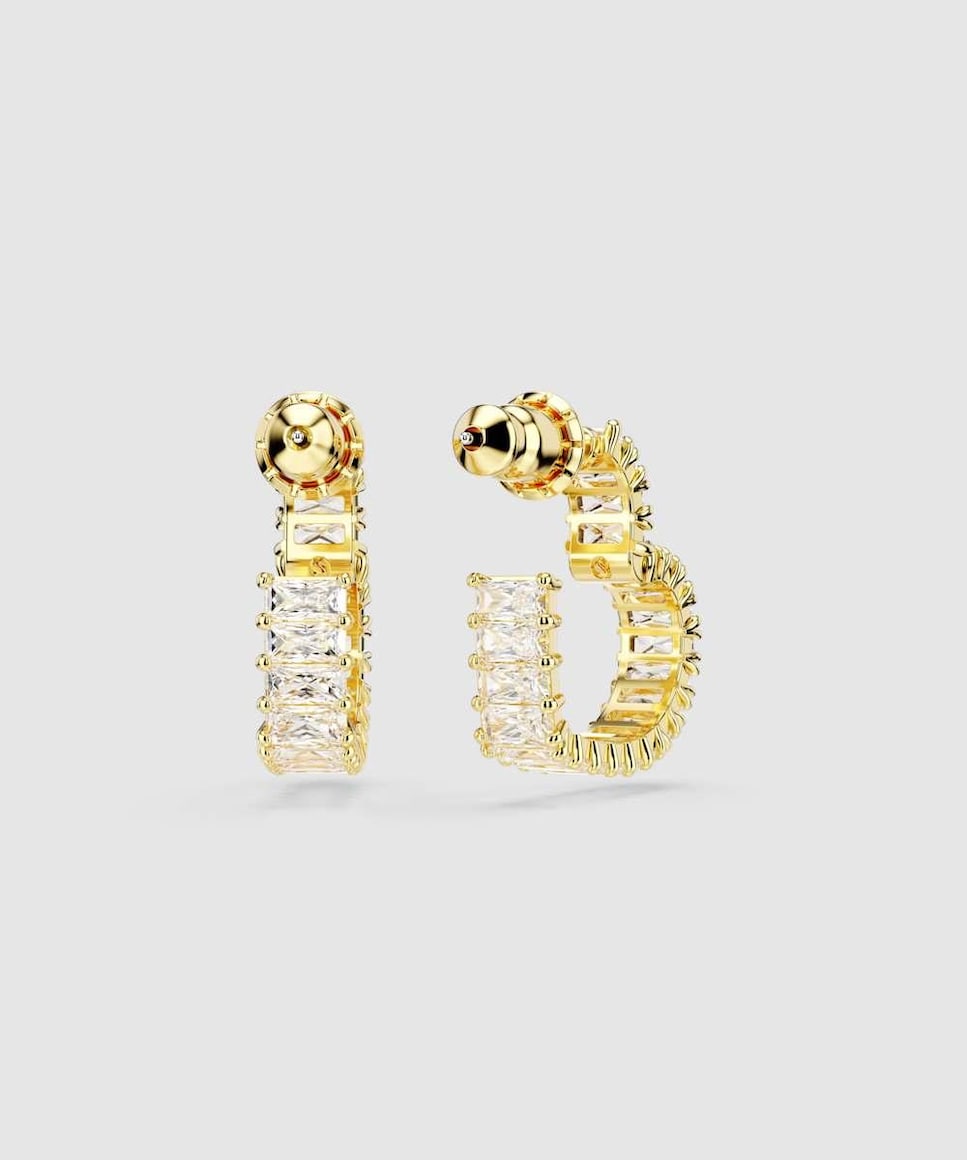 Pendientes de aro Matrix bañado en oro  con circonitas transparentes Blanco-4