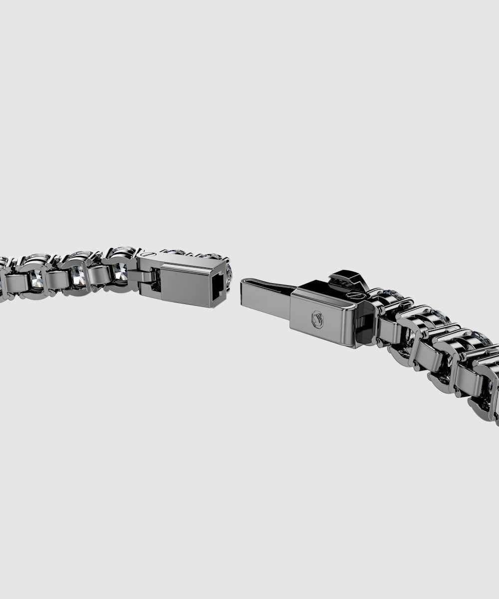 Pulsera matrix tennis con piedras redondas bañada en rutenio - Gris Gris-3