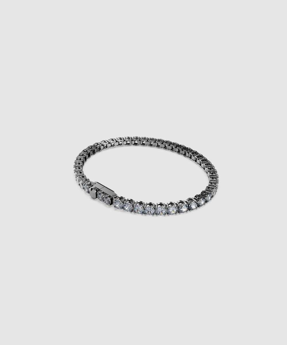 Pulsera matrix tennis con piedras redondas bañada en rutenio - Gris Gris-4