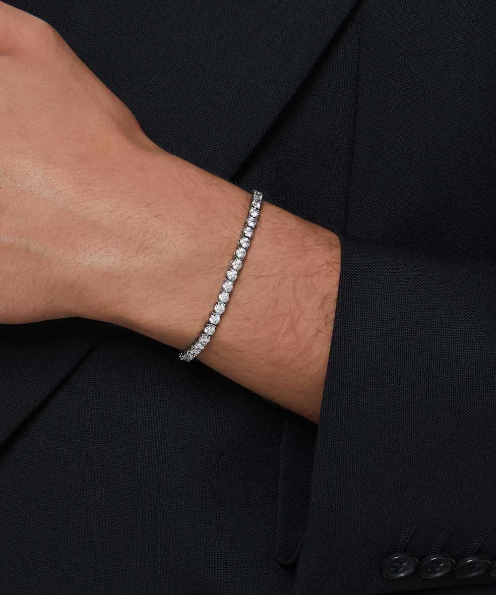 Pulsera matrix tennis con piedras redondas bañada en rutenio - Gris Gris-5