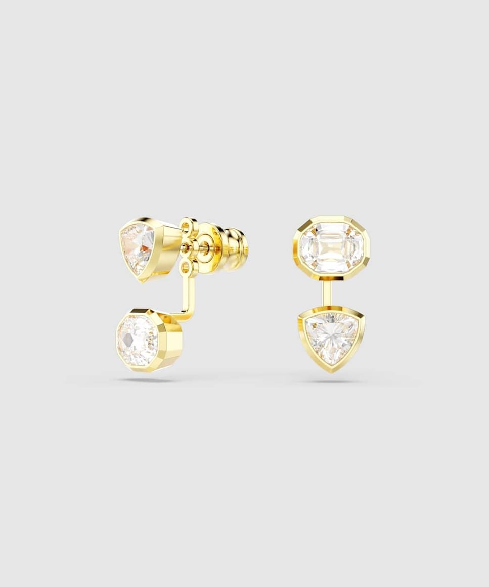 Pendientes Imber bañado en oro con circonitas asimétricas Blanco-3