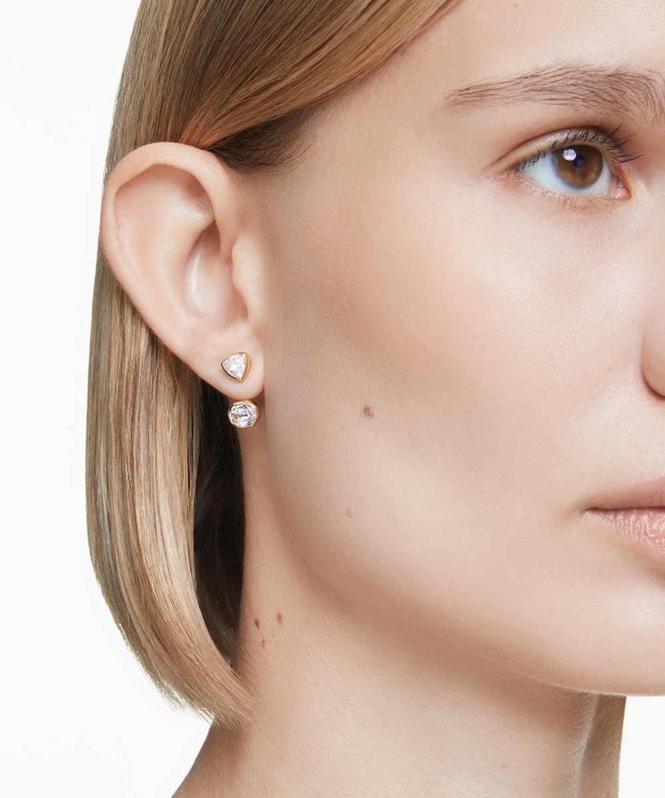Pendientes Imber bañado en oro con circonitas asimétricas Blanco-6