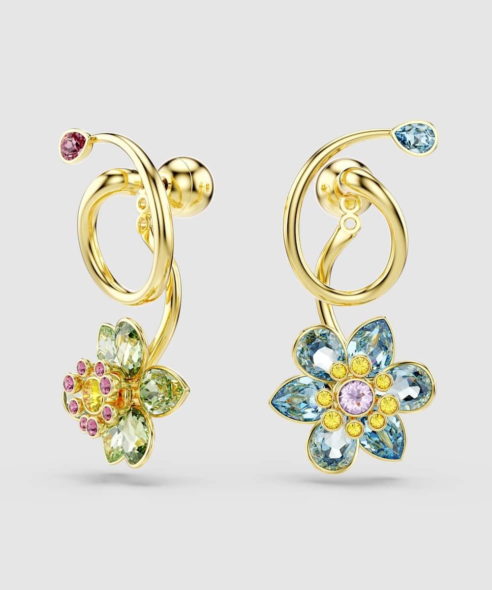 Imagen 0 de Pendientes idyllia bañado en oro con motivo de flores y cristales multicolor Multicolor