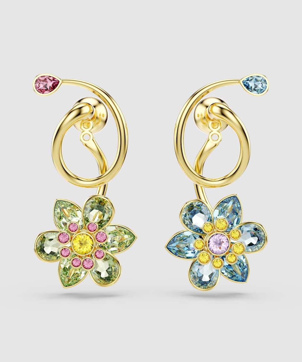 Pendientes idyllia bañado en oro con motivo de flores y cristales - Swarovski - Multicolor Multicolor-3