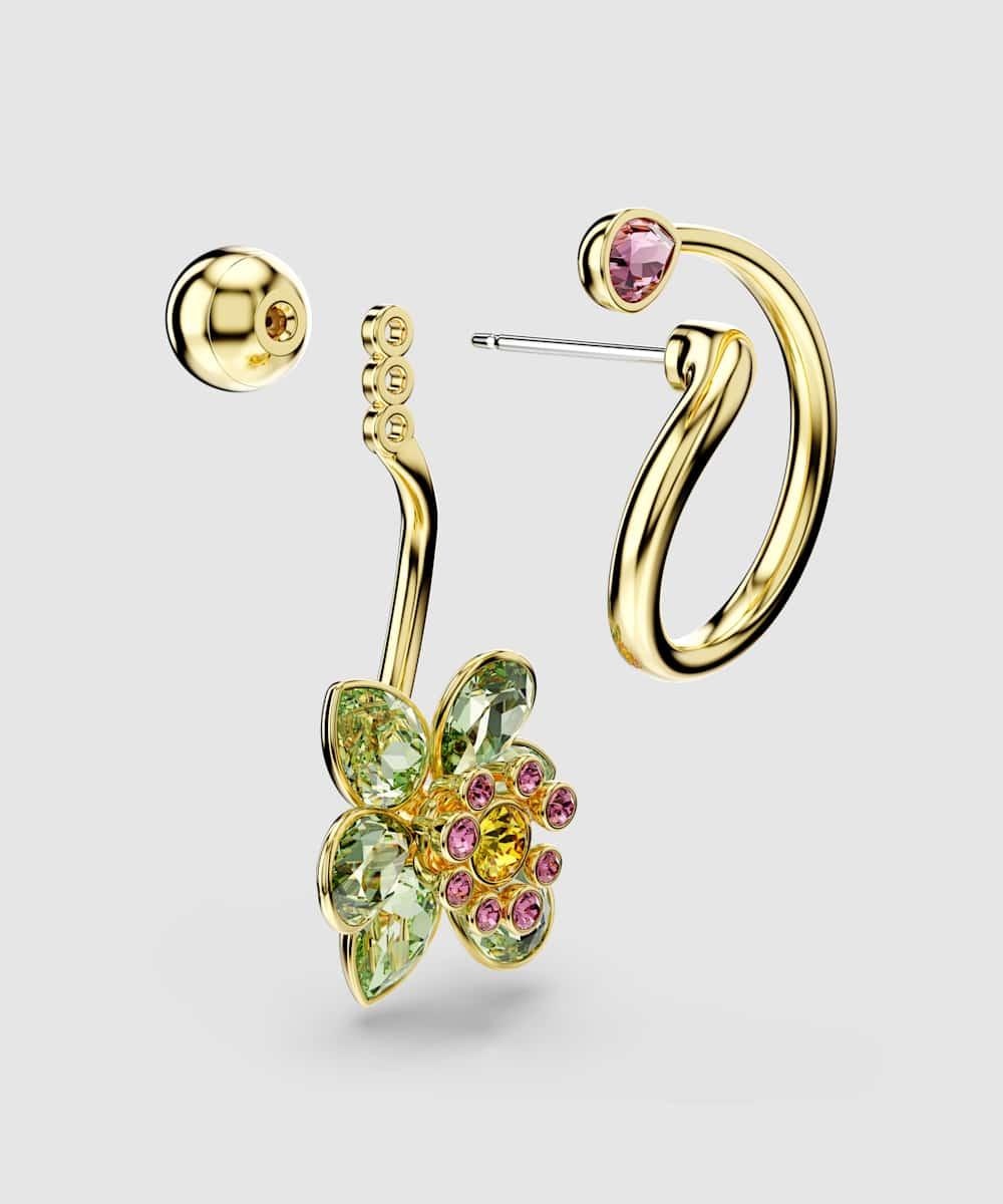 Pendientes idyllia bañado en oro con motivo de flores y cristales - Swarovski - Multicolor Multicolor-4