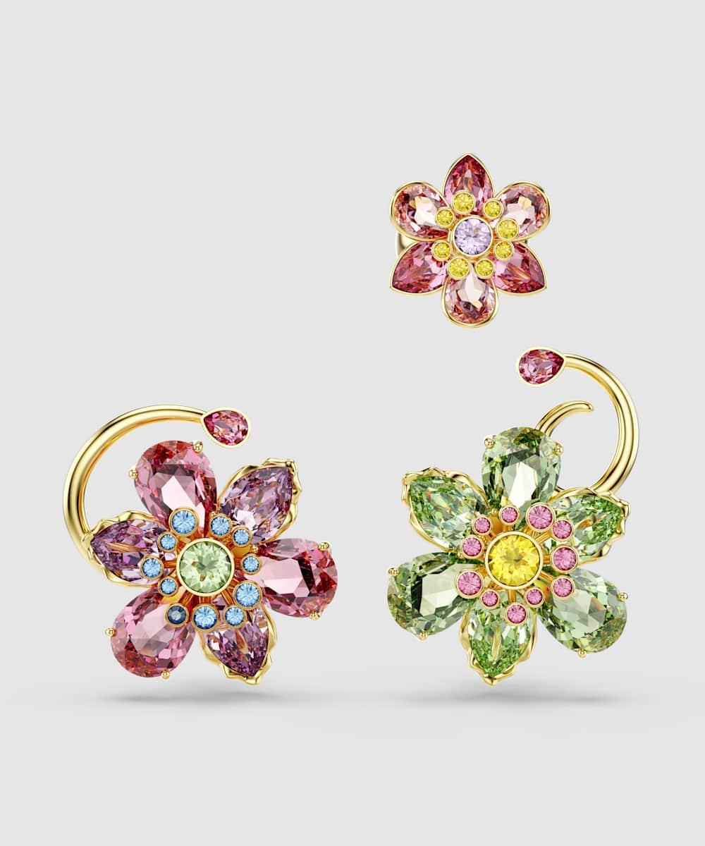 Pendientes matrix bañado en oro con motivo de flor y cristales - Swarovski - Multicolor Multicolor-1