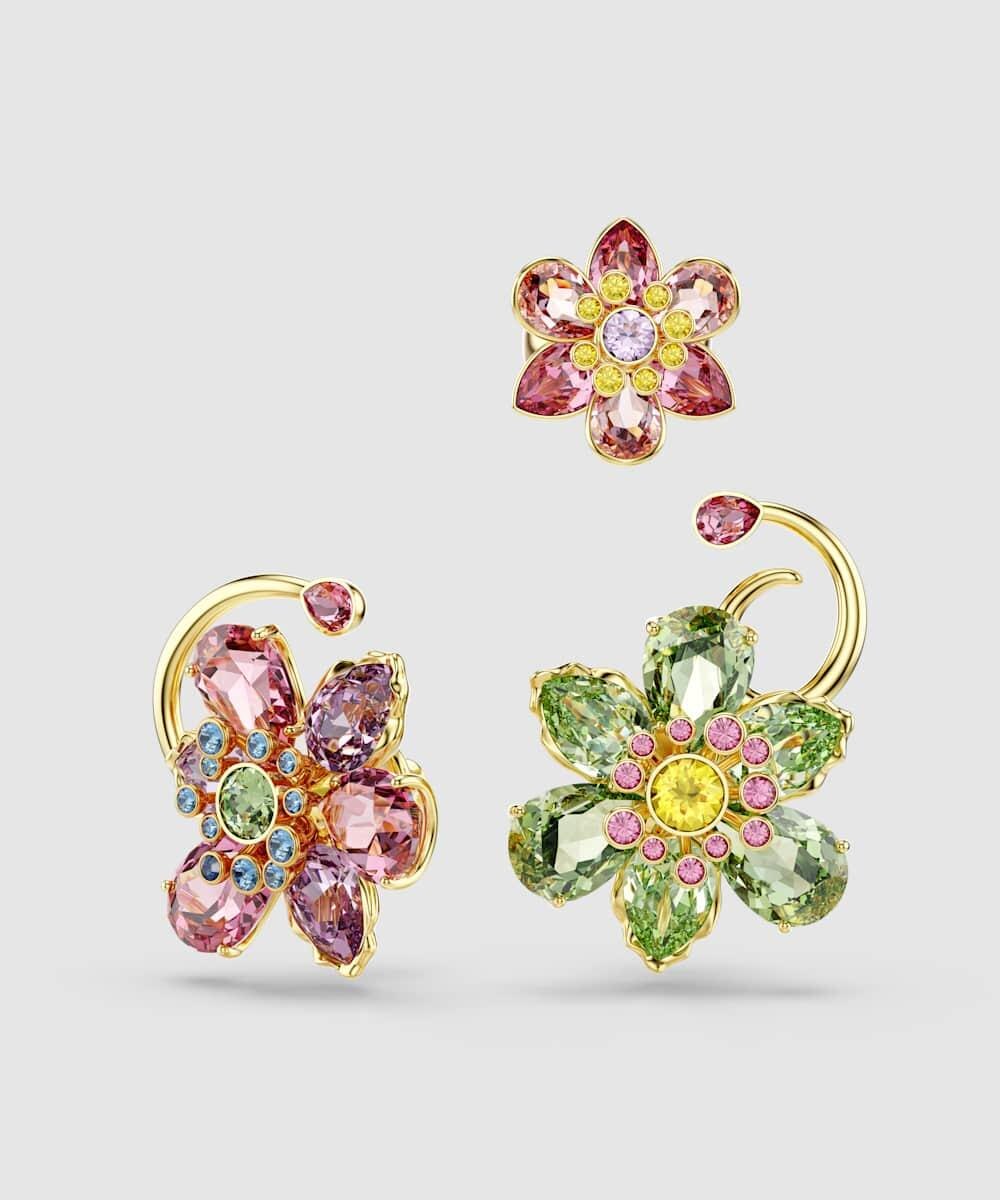 Pendientes matrix bañado en oro con motivo de flor y cristales - Swarovski - Multicolor Multicolor-3