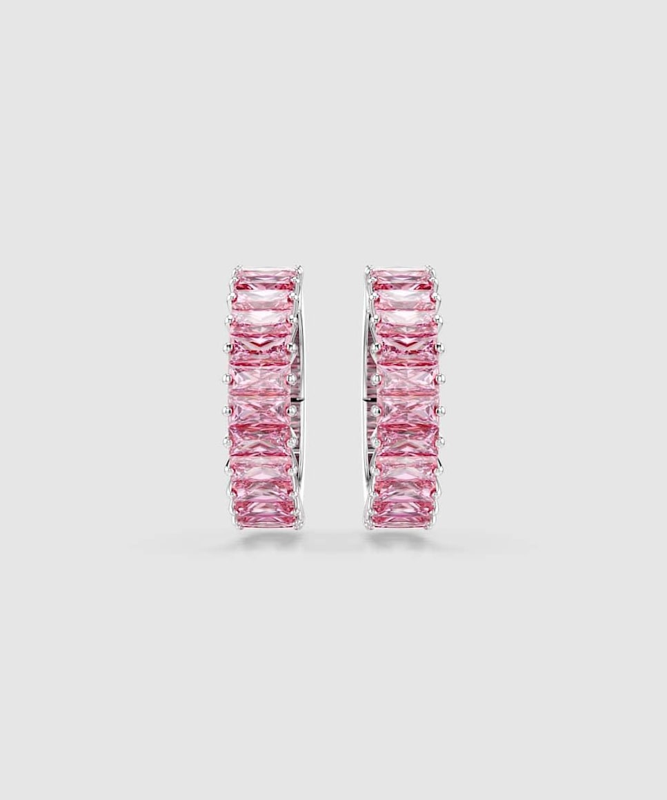 Pendiente ear cuff Matrix de aro bañado en rodio con circonitas Rosa-3