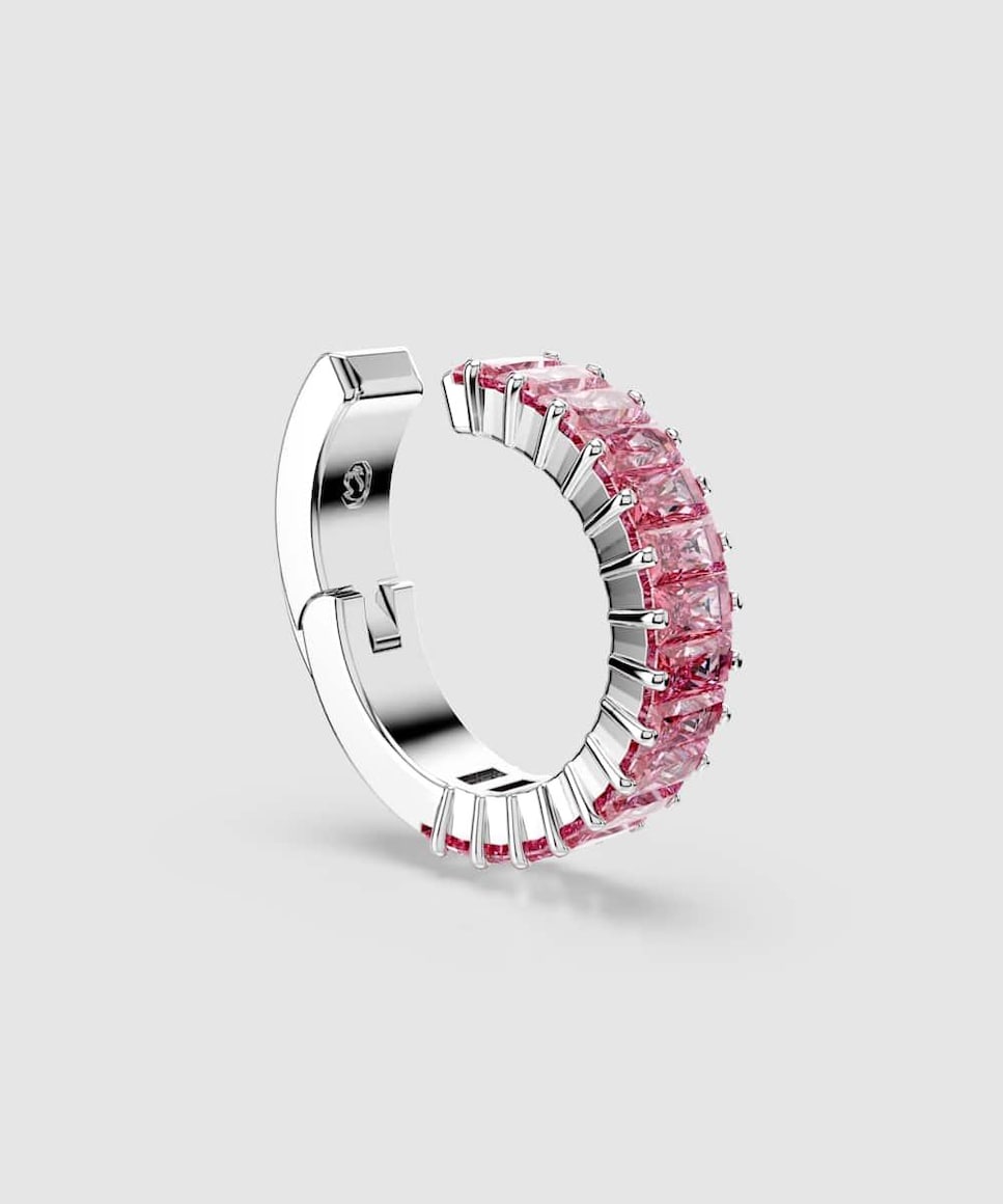 Pendiente ear cuff Matrix de aro bañado en rodio con circonitas Rosa-4