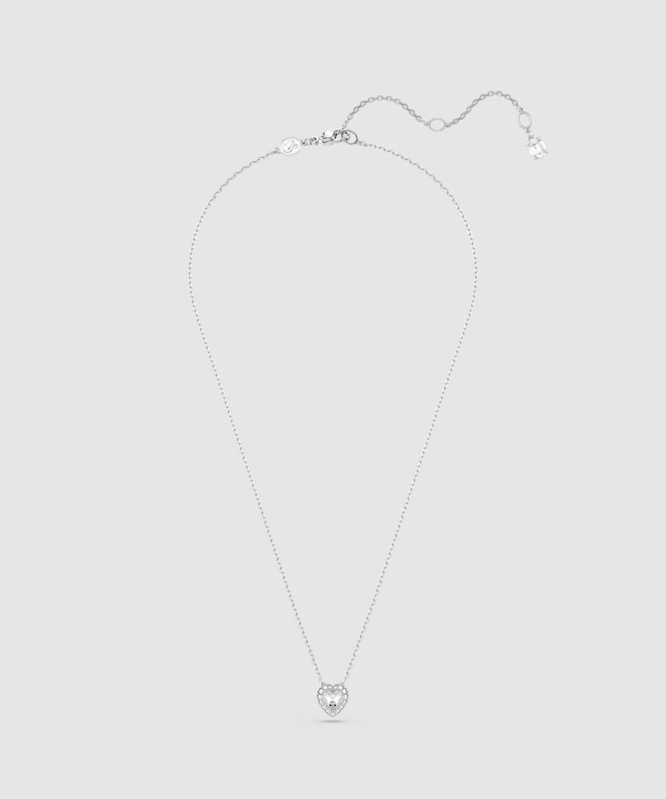 Colgante SS25 Capsule bañado en rodio con cristal de corazón Blanco-2