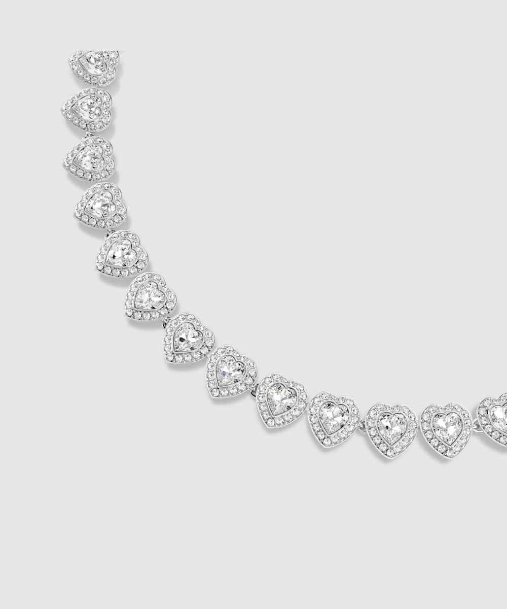 Collar bañado en rodio con cristales en forma de corazón - Blanco Blanco-4